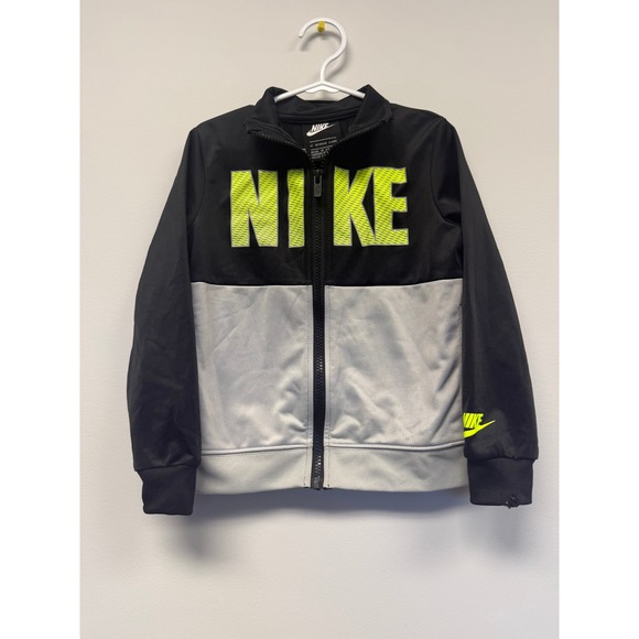 Nike Other - Nike Boys 4T Full Zip Track Jacket Black Grey Neon Lime Athletic Coat READ